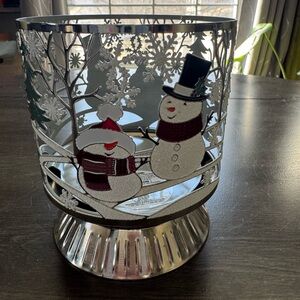 Silver Snowman Candle Holder